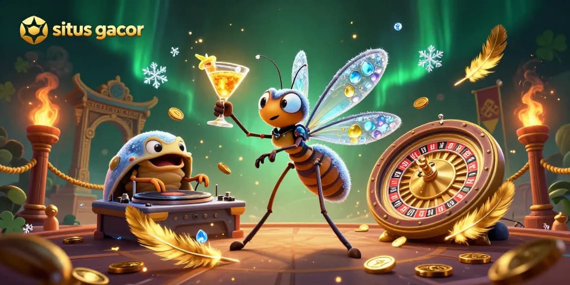 Engage with the vibrant world of situs gacor through this immersive 3D casino illustration featuring playful characters and dynamic elements.