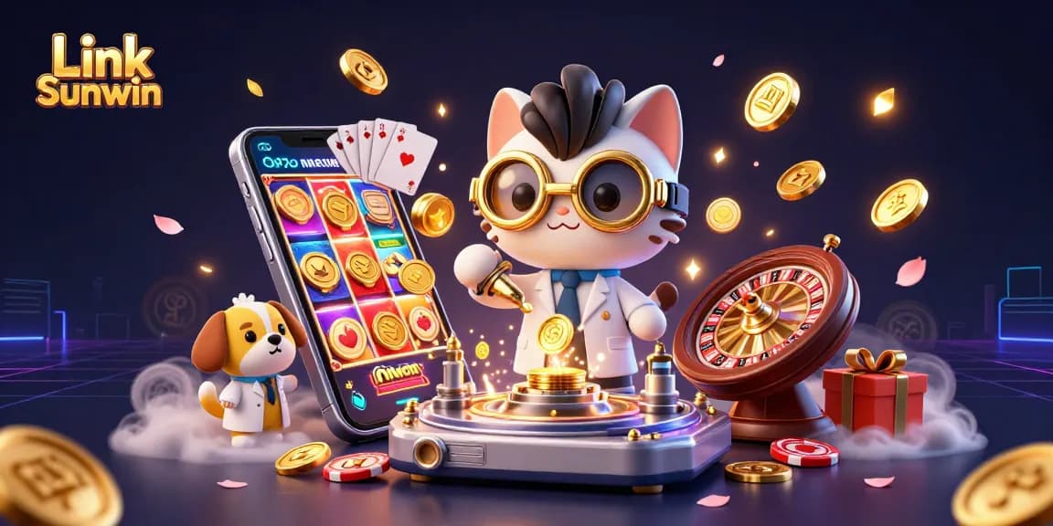 Experience thrilling gameplay with Link Sunwin, where vibrant characters and dynamic casino elements collide in an exciting digital illustration.