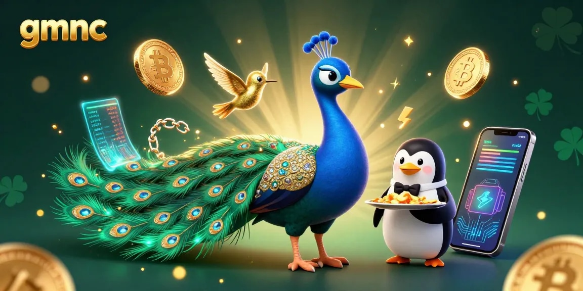 Gamblers enjoy gmnc, experiencing thrilling casino fun with peacock and bitcoin visuals.