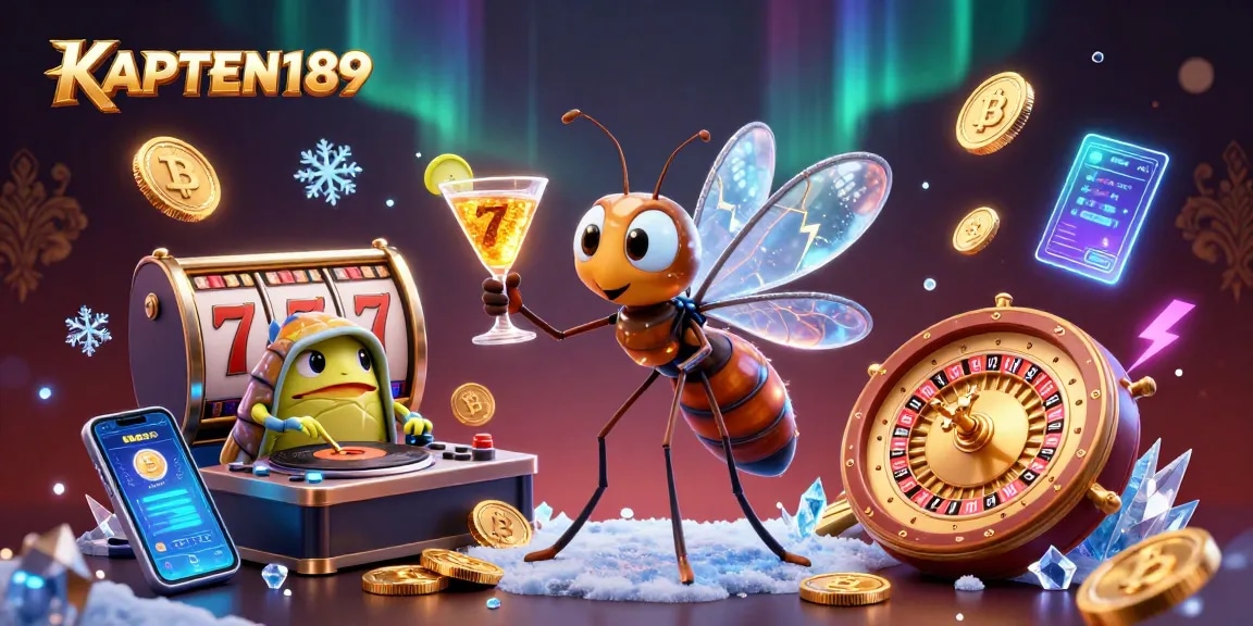 KAPTEN189 menghidupkan suasana kasino dengan kemewahan simbol slot dan jackpot bersinar.