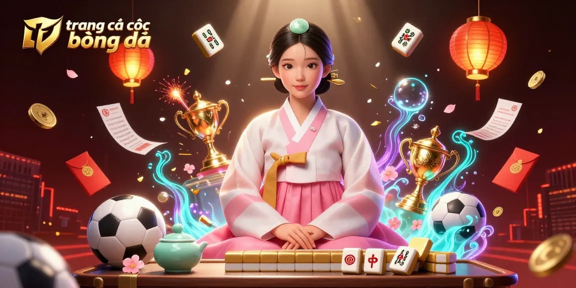 Place bets on trang cá cược bóng đá while enjoying an atmospheric casino scene with football elements and festive decorations.