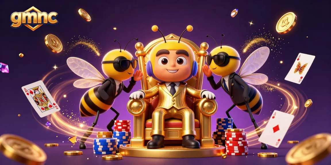 Experience the thrilling world of gmnc with a cartoon boss surrounded by dazzling casino elements.