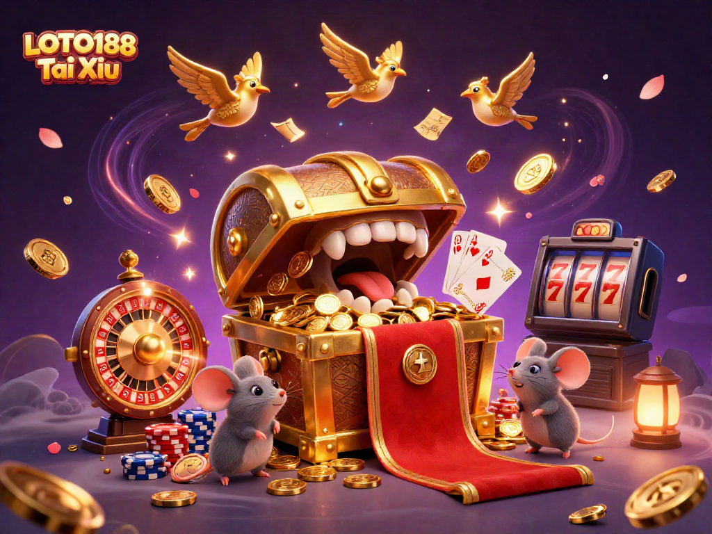 Engaging LOTO188 Tai Xiu illustration with vibrant casino elements attracting players.