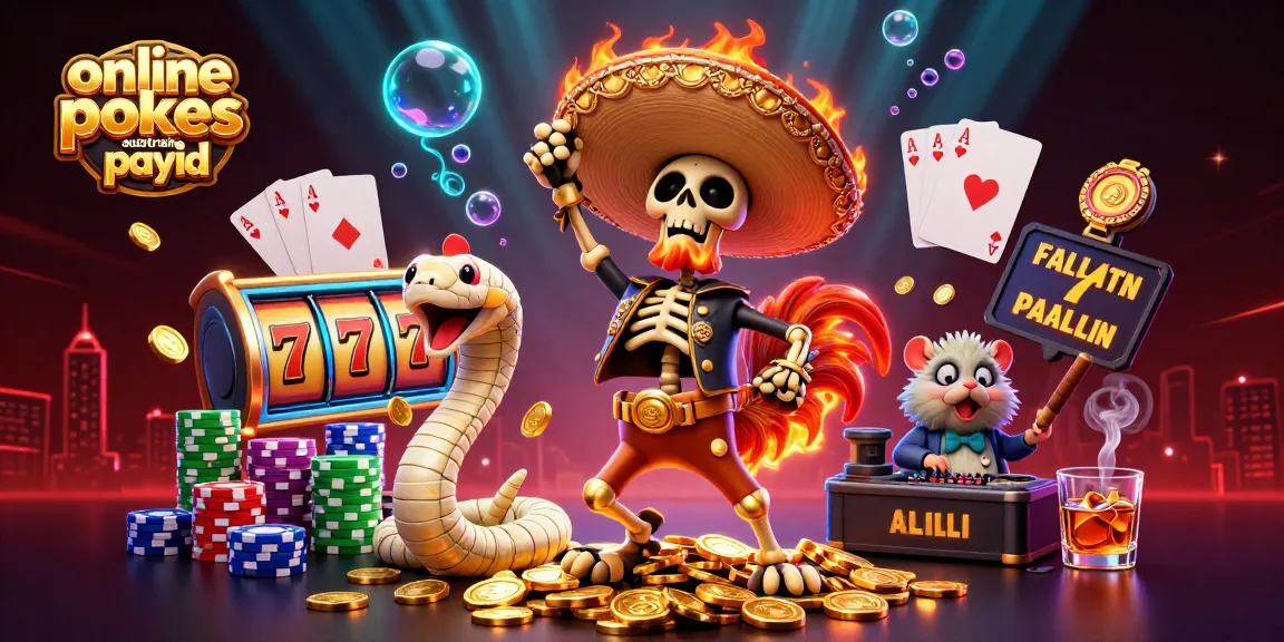 Play online pokies Australia PayID with vibrant 3D cartoon scene of festive characters and dynamic gaming elements.
