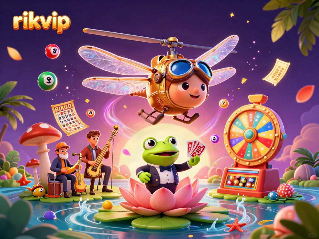 Engage with thrilling casino games at rikvip, featuring vibrant lottery balls and a frog croupier.