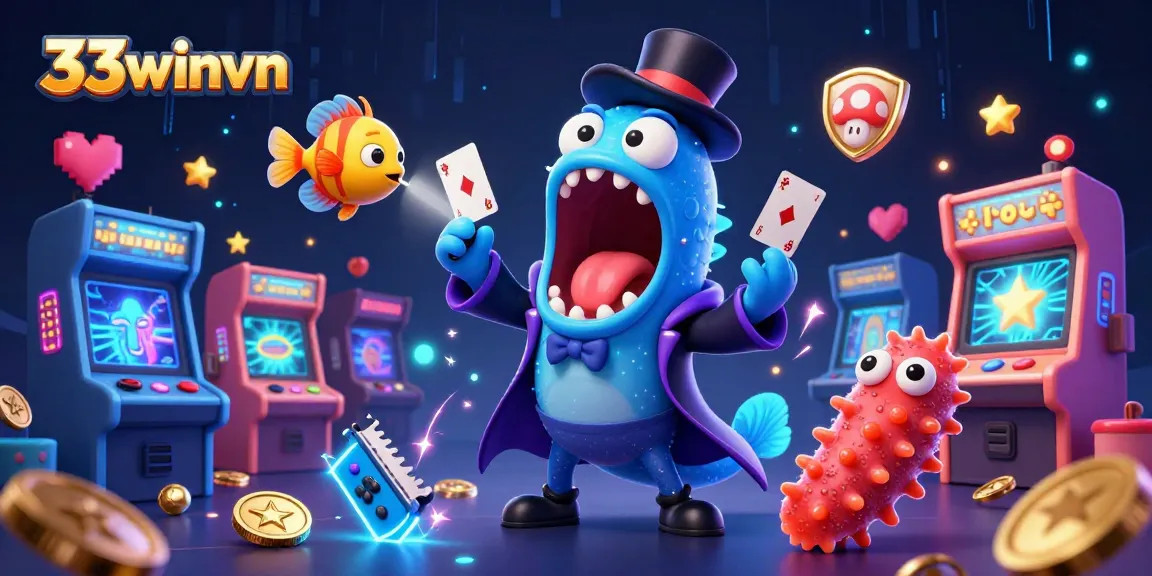 Engage in thrilling games at 33winvn featuring unique characters in a vibrant casino scene.