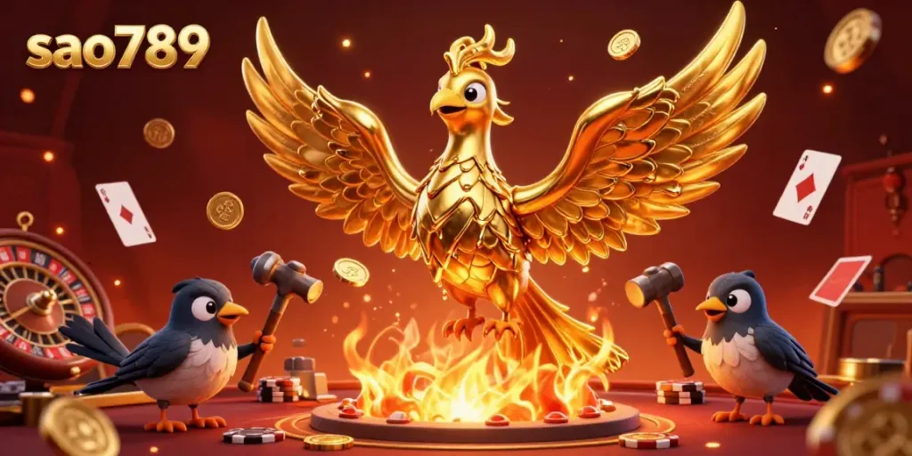 Engage in casino thrills with sao789 as molten metal phoenix symbolizes winning potential.