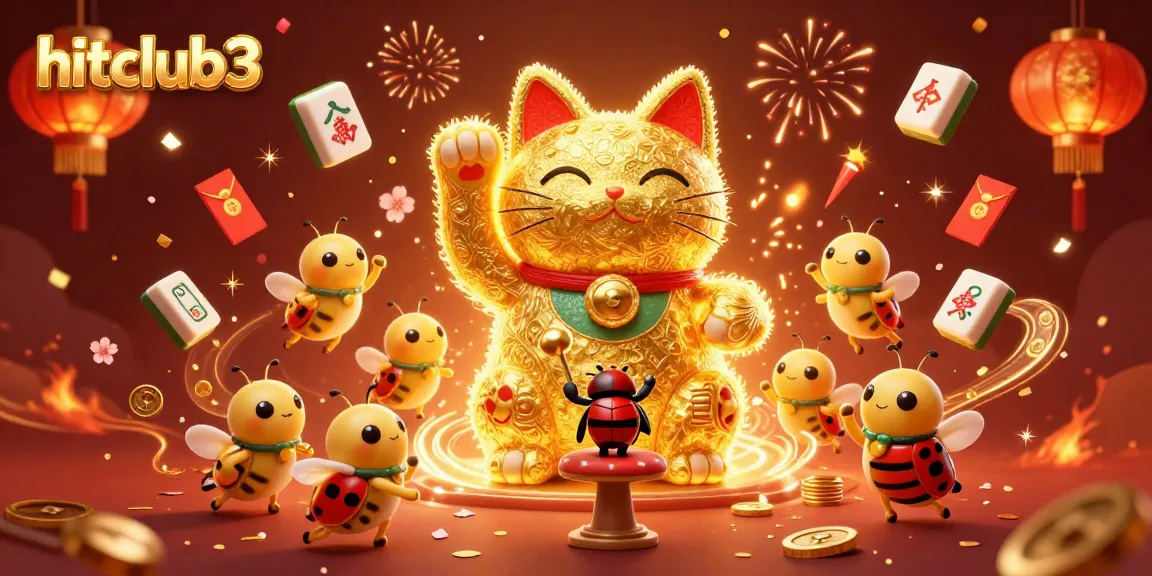 Celebrate victories at hitclub3 with golden fireflies and dynamic casino symbols in a lively scene.