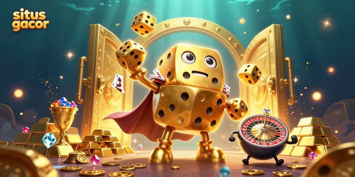 Experience the excitement of situs gacor with a dynamic 3D casino scene filled with golden treasures.