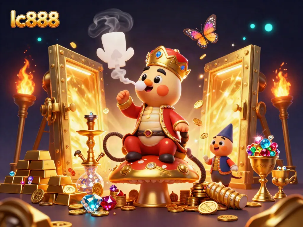 Experience winning strategies with lc888 in this vibrant, detailed casino-themed illustration.