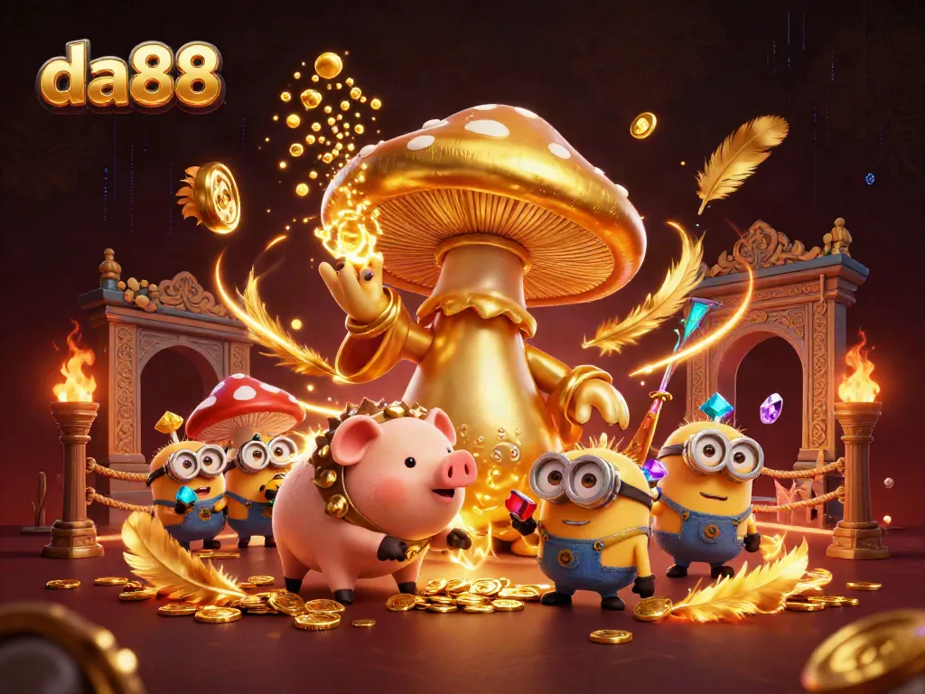 Experience excitement with da88 as a golden wizard transforms treasures in a vibrant casino scene.