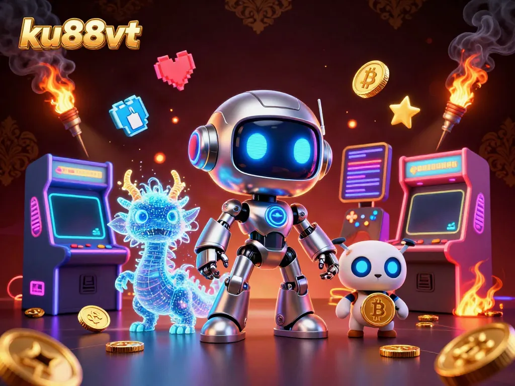 Engage in exciting gaming experiences at ku88vt with neon-lit characters and vibrant casino elements.