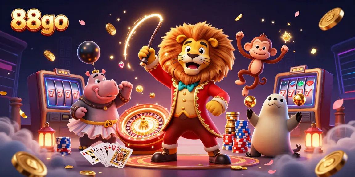 Engaging casino scene showcasing 88go with a vibrant circus theme, featuring lively characters and dynamic game elements.
